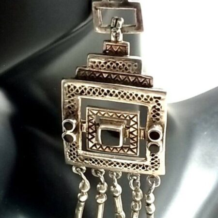 Vintage 925 Sterling Silver Square & Round Onyx Drop Dangle Earrings 32.3 Grams