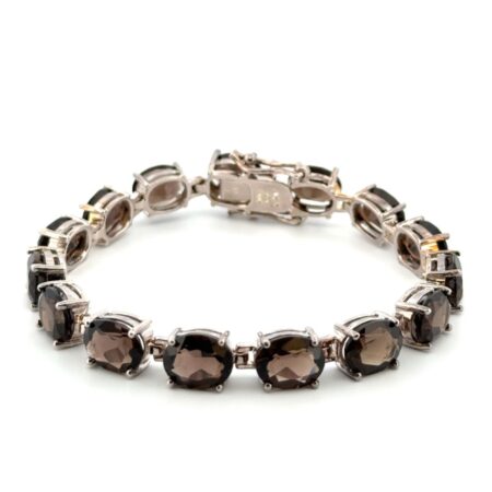 7” x 8mm ALX 925 Sterling Silver Smokey Quartz Tennis Bracelet 22.2g