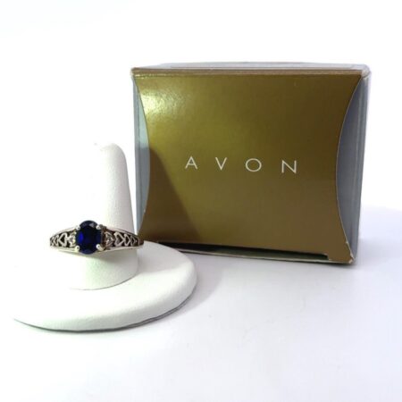 AVON, Size 8 Sterling Silver & Sapphire Millennium Heart Ring (With Box) - 4.2g
