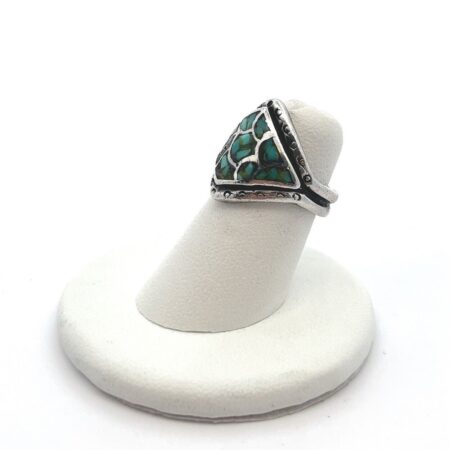 Vintage 925 Sterling Silver Navajo Turquoise Chip Inlay Turtle Shell Ring S: 4.5