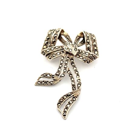 925 Sterling Silver Marcasite Bow Brooch/Pin 9.0g