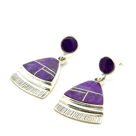 Julius Burbank 925 Sterling Silver Sugalite Inlay Earrings, 6.9g
