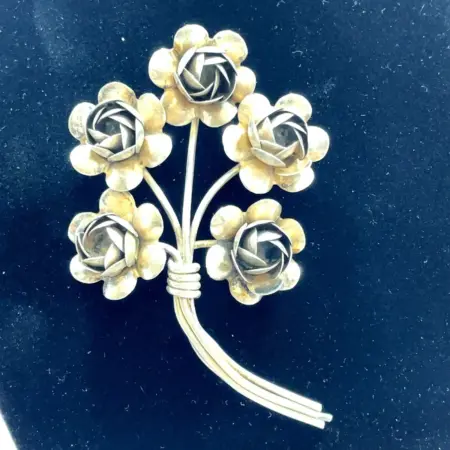 Vintage Coro Sterling Silver Five Rose Bouquet Antique Brooch/Pin