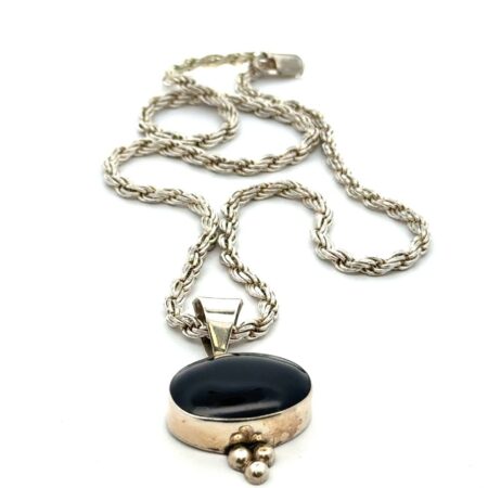20” Vintage 925 Sterling Silver Black Onyx Pendant, 4mm, 34.5g