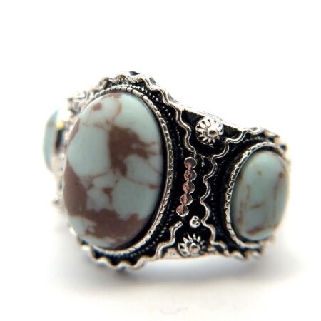 925 Sterling Silver Triple Veined Larimar Ring Size: 9.5
