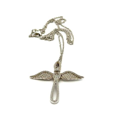 18”-20” .925 Sterling Silver Angel Wings Cross, CZ’s, 4.9g
