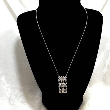 Vintage 14K White Gold 17" Art Deco Necklace with 3 Stage Inline Hinged Pendant