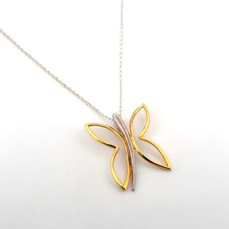 18” 925 Sterling Silver Two-Tone Butterfly Pendant Cable Chain Necklace 3.5g