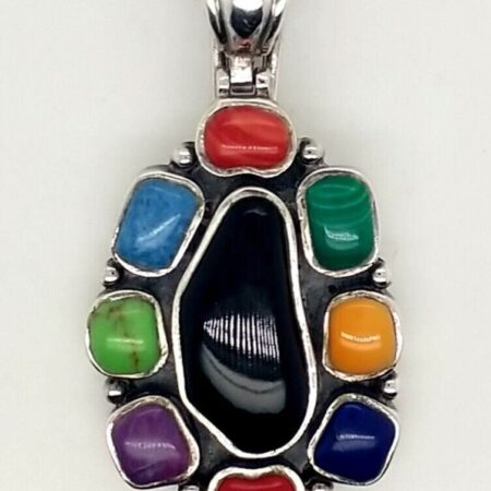 Sterling Silver 925 Multi-Color  Gemstones Pendant 15.7 Grams.