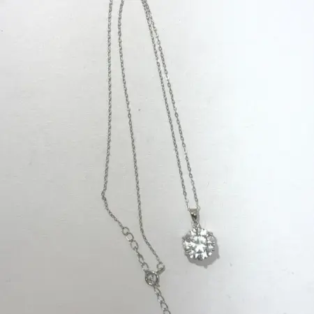 16+2 Sterling Silver Necklace w/ Large 11mm Round CZ Pendant - 2.8 Grams