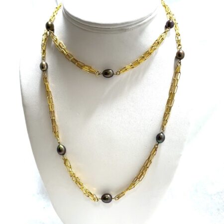 Gold Vermeil Sterling Silver Gloria Vanderbilt 32" Tahitian Pearl Necklace