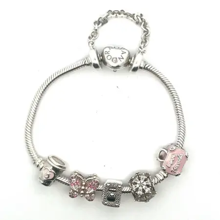 Authentic Pandora ALE S925 5 Charm Bracelet and Safety Chain Pink