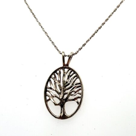 925 Sterling Silver Oval Tree of Life Pendant 18” Necklace 2.9g