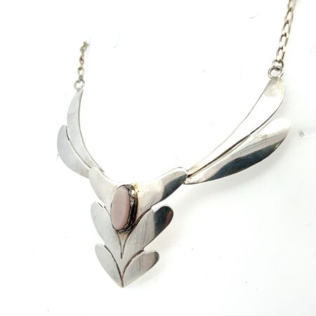 22" Charles Nez Navajo Necklace Oxidized Nacre Pendant 925 Sterling Silver 20.3g