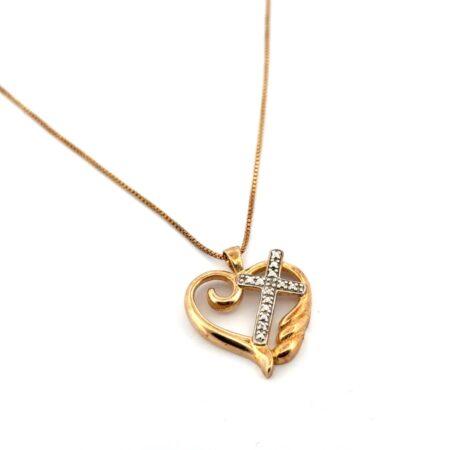 Vintage Italy 925 Sterling Silver Gold Vermeil Heart & Cross Pendant Box Chain