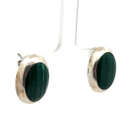 Native American .925 Sterling Silver Malachite Stud Earrings, 4.1g