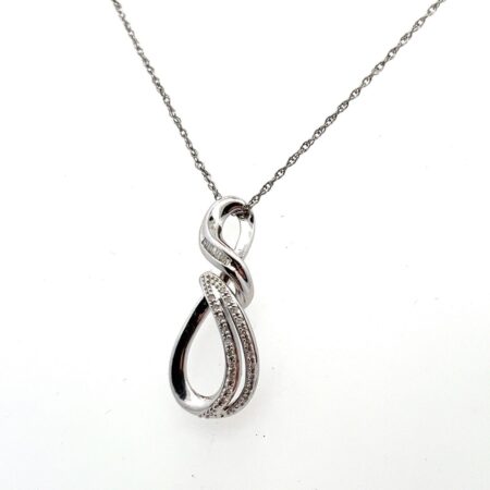 18" 925 Sterling Silver Necklace w/ Diamond Swirl Pendant Marked Sun 3.8g