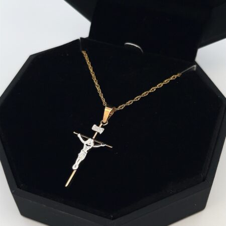 18” 1/20 12k Yellow & White Gold Filled INRI Jesus Christ Crucifix Pendant 0.75g