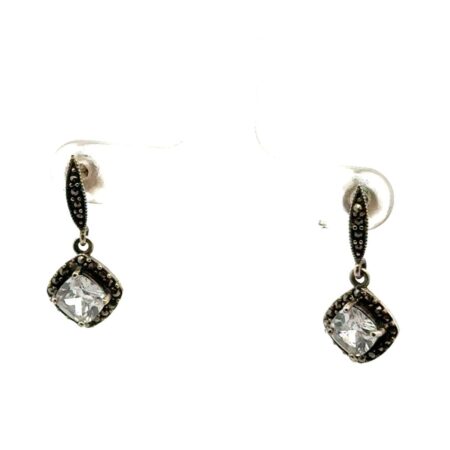 Vintage 925 Sterling Silver CZ & Marcasite Drop Earrings, 2.9g
