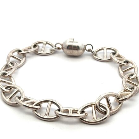 8” Milor Italy 925 Sterling Silver Mariner Link Bracelet w/ Magnetic Clasp 28.3g