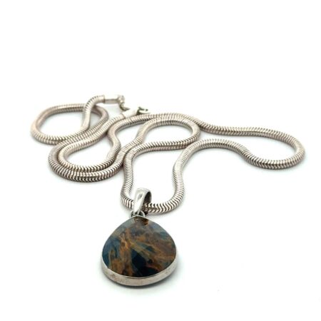 24” .925 Sterling Silver Petersite Faceted Stone, 3.2mm Snake Chain, 31.1g
