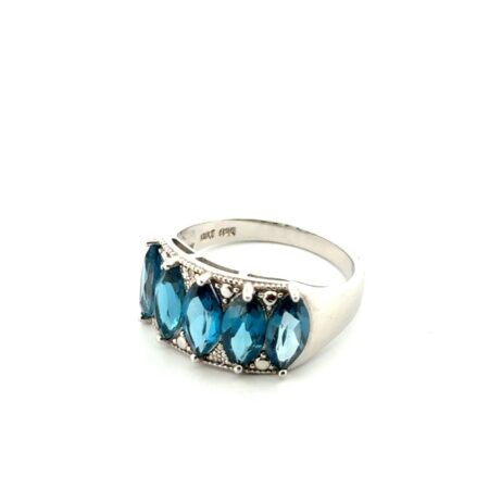 Size: 11.75 BBJ 925 Sterling Silver 5-Marquise Blue Topaz Ring 6.78g