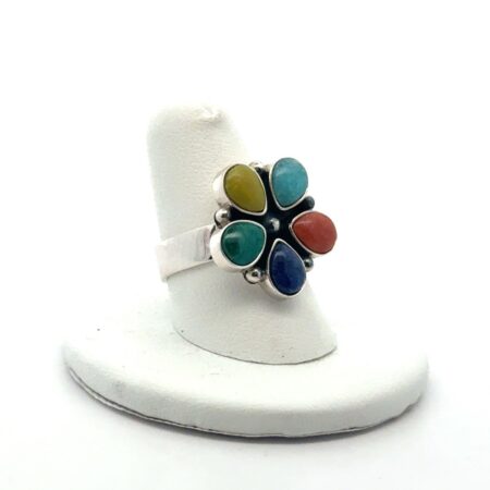 Vintage .925 Sterling Silver Multi Gem Write a Ring, Made In Peru, S-8, 7.4g