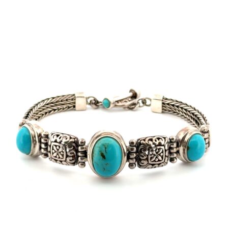 7.25” QVC 925 Sterling Silver Oval Turquoise Toggle Clasp Bracelet 29.2g
