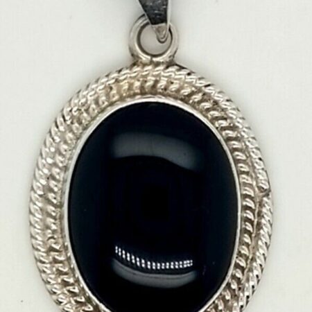 Large Mexico Sterling Silver Black Onyx Oval Shape Pendant 16.4 Grams