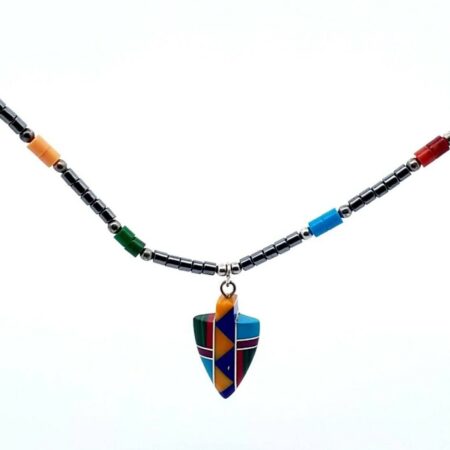 Southwestern 925 Sterling Silver And Inlay Gemstones With Beaded 17" Necklace