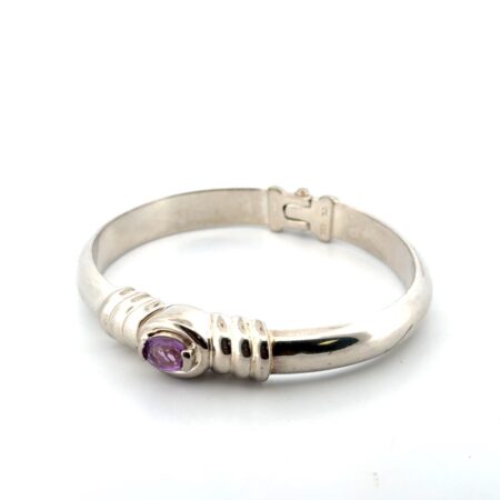 6.5” x 8mm Thailand 925 Sterling Silver Amethyst Hinged Bangle Bracelet 20.2g