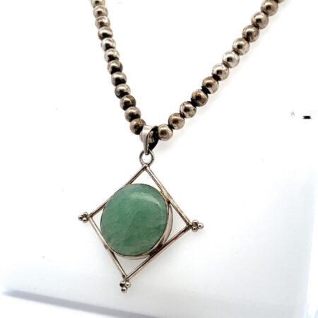 925 Sterling Silver 20” x 6mm Wide Ball Bead Necklace w/ Jadeite Pendant 33.9g