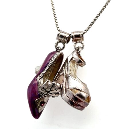 18” 925 Sterling Silver Box Chain w/ 2 Shoe Pendants By Artist Raine 14.7g