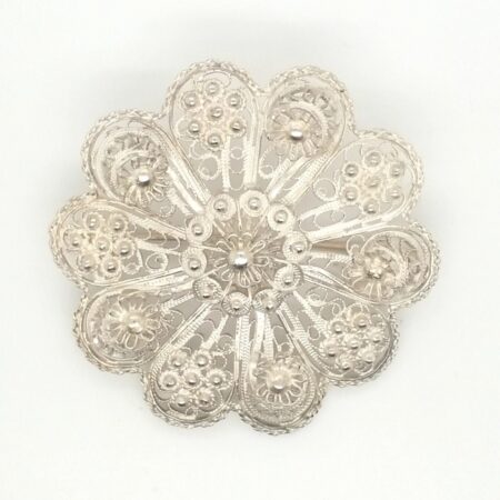 Antique Pure Silver Lace Floral Brooch