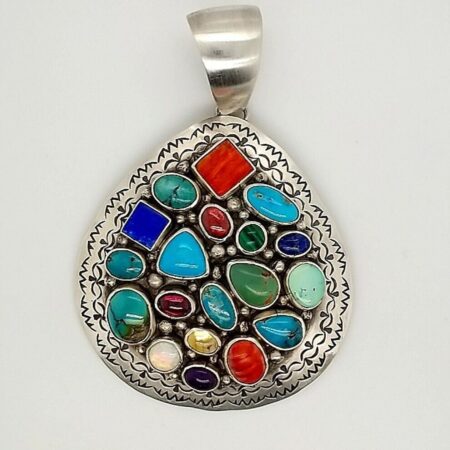 Spencer Navajo Multi-stone Cluster Sterling Silver Pendant 23.7 Grams.