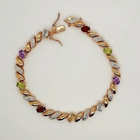 Vintage Multi-stone 7 1/2" Sterling Gold Vermeil With Oval Amethyst And Clear CZ