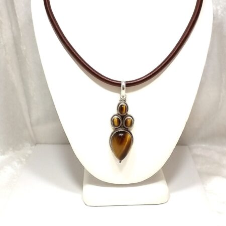 Tiger's Eye Sterling Silver Pendant with Three Oval and One Pear shaped Stone