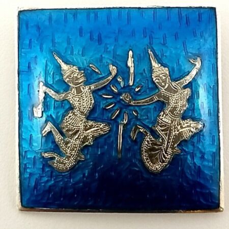 Sterling Silver .925 Siam Thailand Niello Dancers Square Brooch/Pin 18.7 Grams