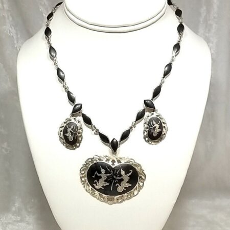 Nielloware 16 Inch AMFARCO Sterling Silver Triple Pendant Necklace Made in SIAM