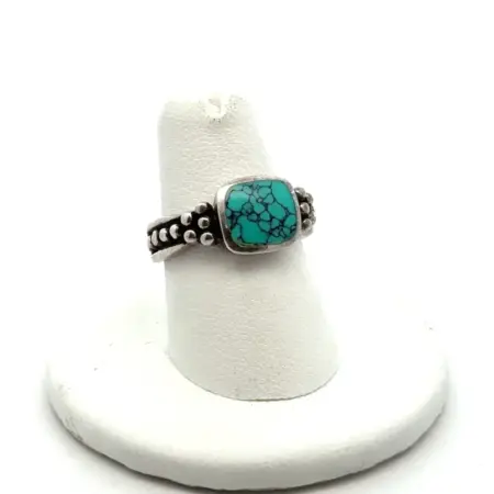 .925 Sterling Silver Webbed Turquoise Ring, 5.73g, Size - 6.75