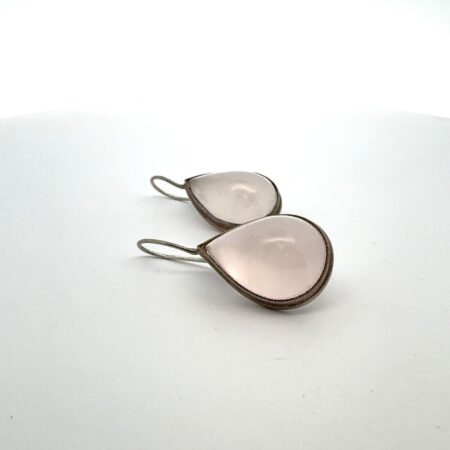 .925 Sterling Silver Rose Quartz Tear Drop Earrings 5.7g