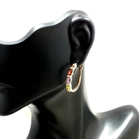 925 Sterling Silver Gold Vermeil Multi-Color Stone Earrings 3.3 Grams