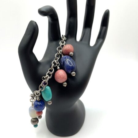 Carolyn Pollack Sterling Silver Lapis Turquoise Quartz & Amethyst Charm Bracelet