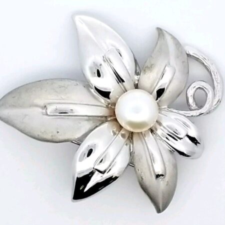 Vintage Sterling Silver Flower with 9mm Round Center Pearl Brooch/Pin 19.6 Grams
