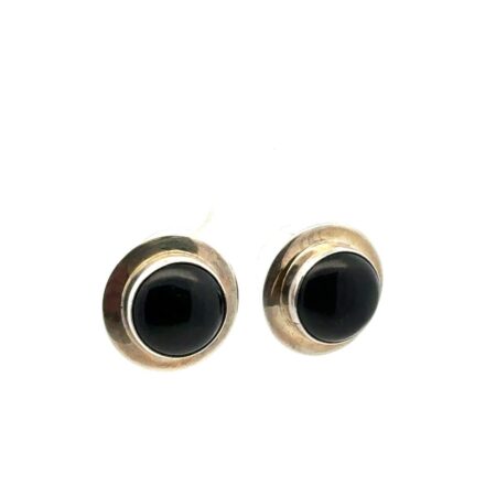 Vintage .925 Sterling Silver Round Onyx Stud Earrings, 5.2g