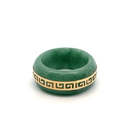 Green Jade & 14k Yellow Gold Greek Key Band Ring Size: 7