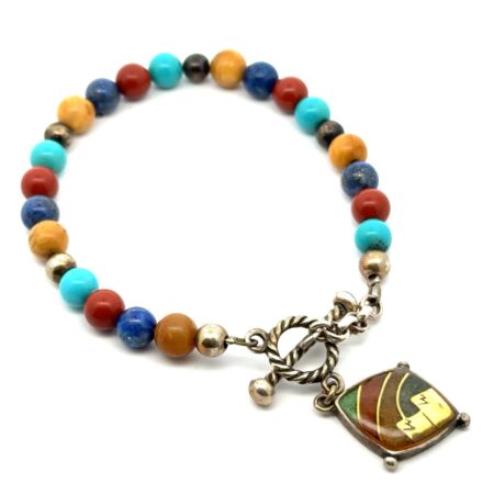 Vtg. 7.5” Carolyn Pollack Relios 925 Sterling Silver Gem Bead Charm Bracelet