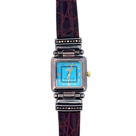 Ecclissi Turquoise Quartz Watch 24mm Sterling Silver Brown Leather New Battery