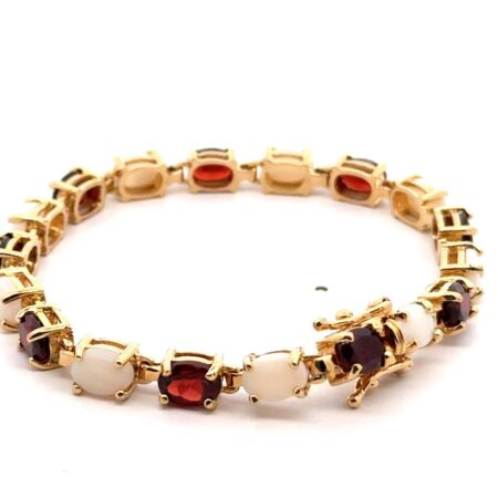 7” 925 Gold Vermeil Garnet & Opal Tennis Bracelet, IBB, Thailand, 13.2g