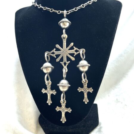 Vintage Sterling Silver Mexican Yalalag Cross 27 Inch Necklace